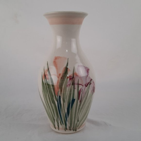 Vintage Other - Hand painted Iris on Studio Pottery Vase Signed 9" tall